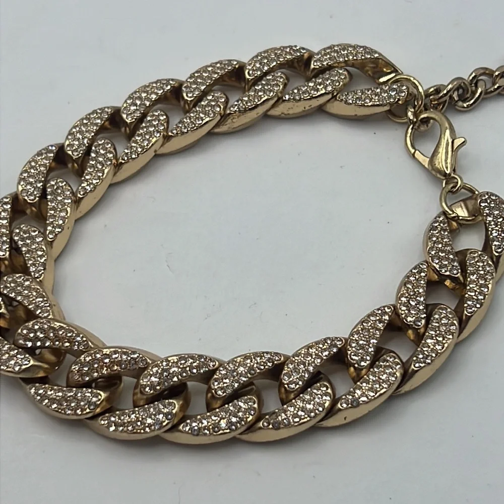 Men Cuban chain bracelet gold with rhinestones